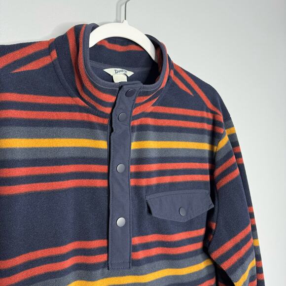 Duluth Trading Men's Doubleback Fleece Button Mock Pullover Blue Striped L - Picture 3 of 7